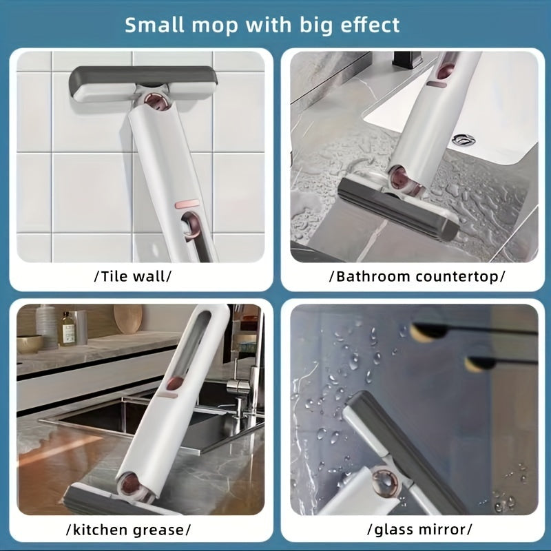 Self-Squeeze Mini Mop – Portable Lazy Hand Wash-Free Cleaning Mop for Floor, Desk, Kitchen, Car & Glass (Strong Absorbent Sponge Head)