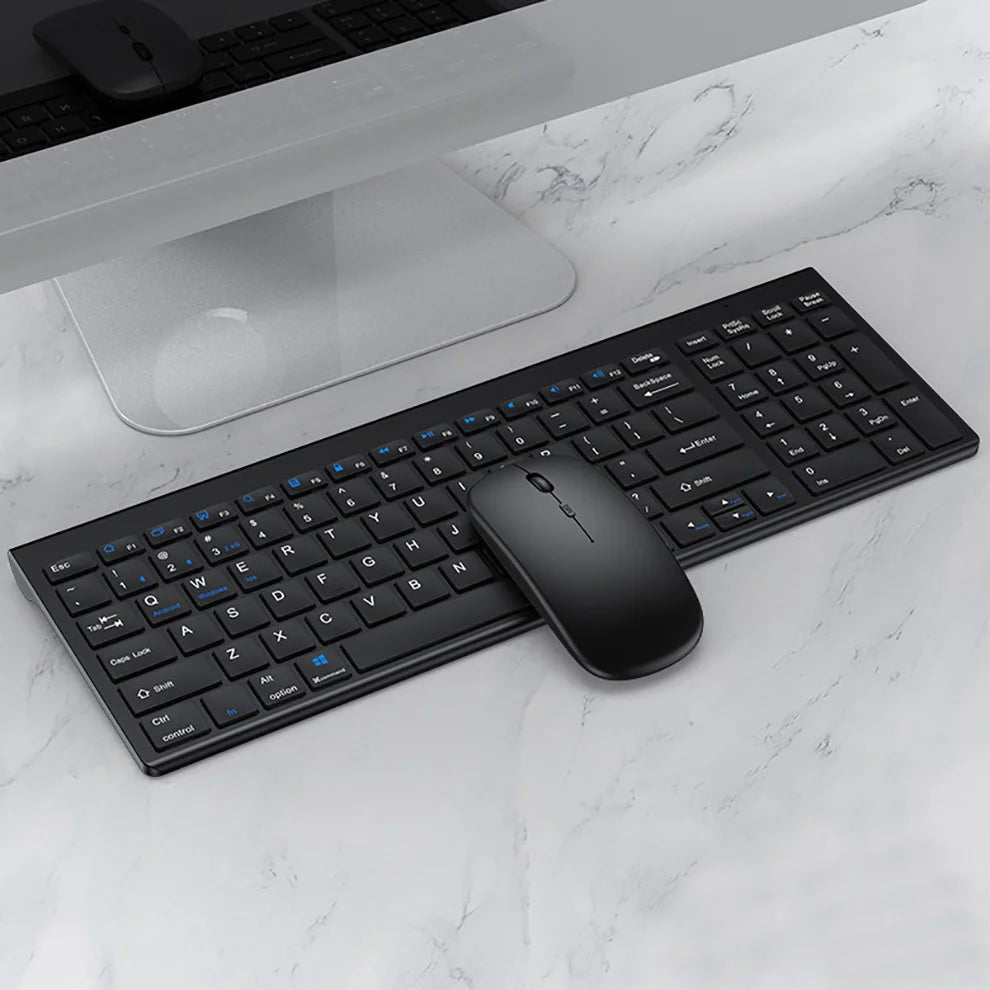 JOMAA Multi-Device Wireless Keyboard and Mouse Combo | Bluetooth & 2.4GHz Ergonomic Set with Multimedia Keys | Slim Design for Laptop, PC, Tablet