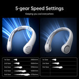 JISULIFE FA14X Portable Neck Fan - 5000mAh Wearable Bladeless Personal Fan with 5 Speeds | Hands-Free Cooling for Outdoor, Travel & Office | Grey/Black/Blue