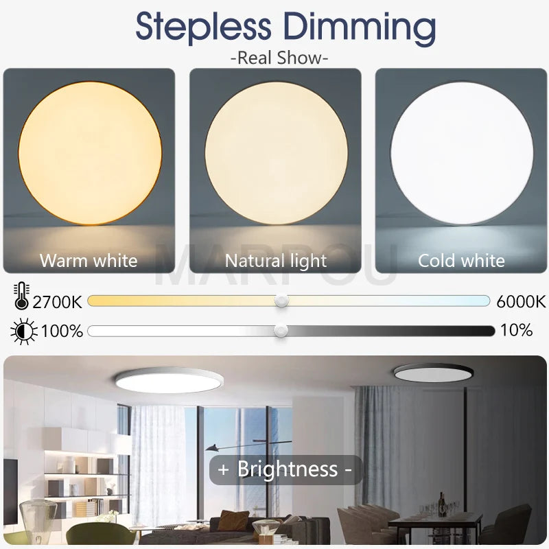 MARPOU Smart Ceiling Light LED - Dimmable Modern Ceiling Lamp with APP & Remote Control | 3 Size Options, 3000K-6500K Color Temperature, 20%-100% Brightness