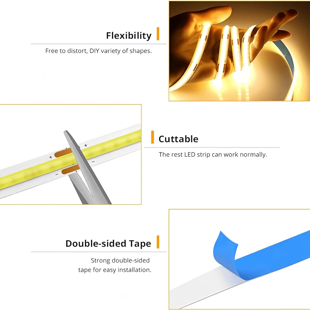 Saimili COB LED Strip Light 5V USB – Touch Dimmable Flexible Tape for TV Backlight, Mirror & Room Decor