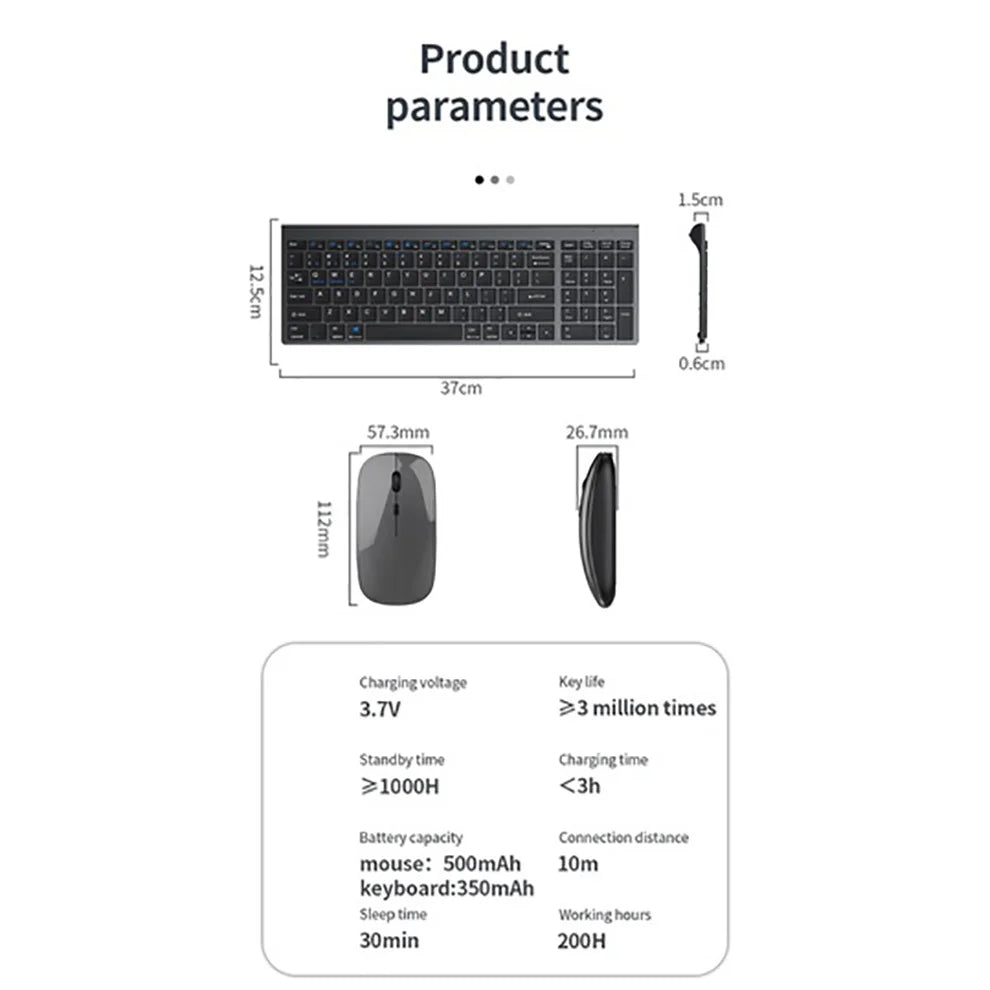JOMAA Multi-Device Wireless Keyboard and Mouse Combo | Bluetooth & 2.4GHz Ergonomic Set with Multimedia Keys | Slim Design for Laptop, PC, Tablet