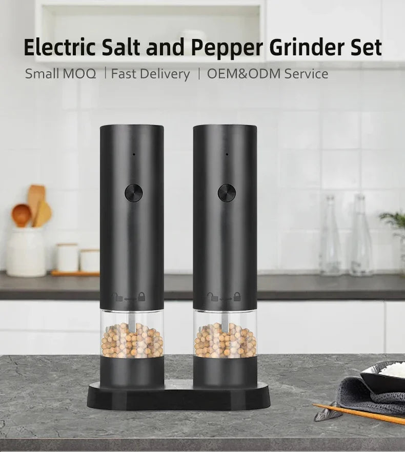 Electric Salt and Pepper Grinder Set - Automatic Gravity-Activated Mills with Adjustable Coarseness | USB Rechargeable Spice Grinders for Kitchen