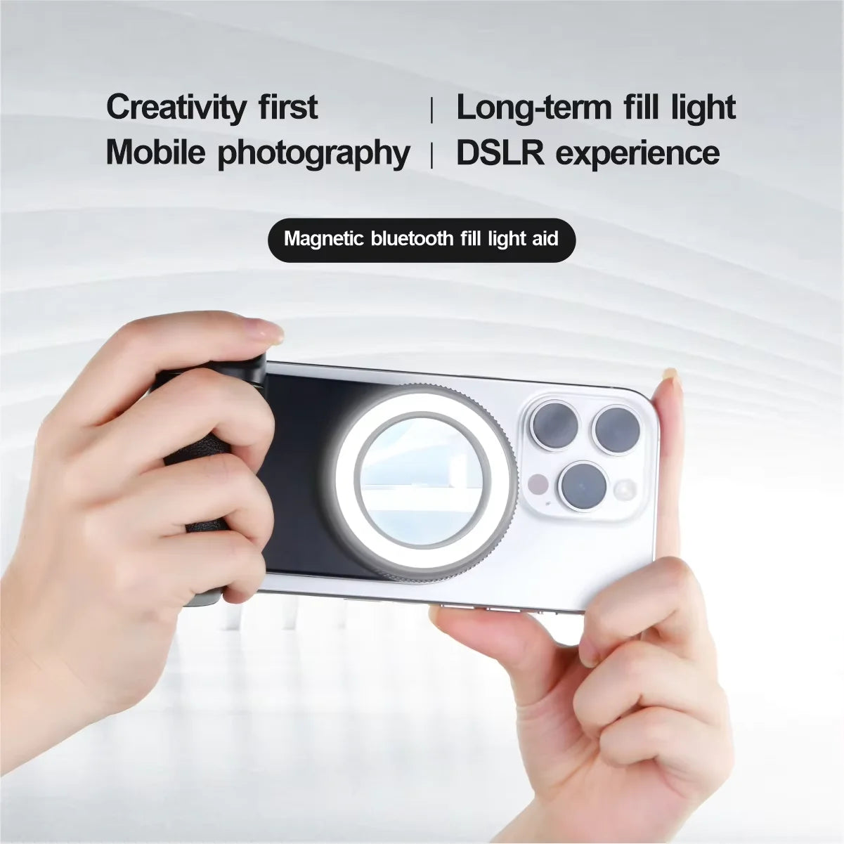 PHONEPACE Magnetic Bluetooth Camera Grip with Fill Light – Magsafe Selfie Stabilizer & Phone Holder