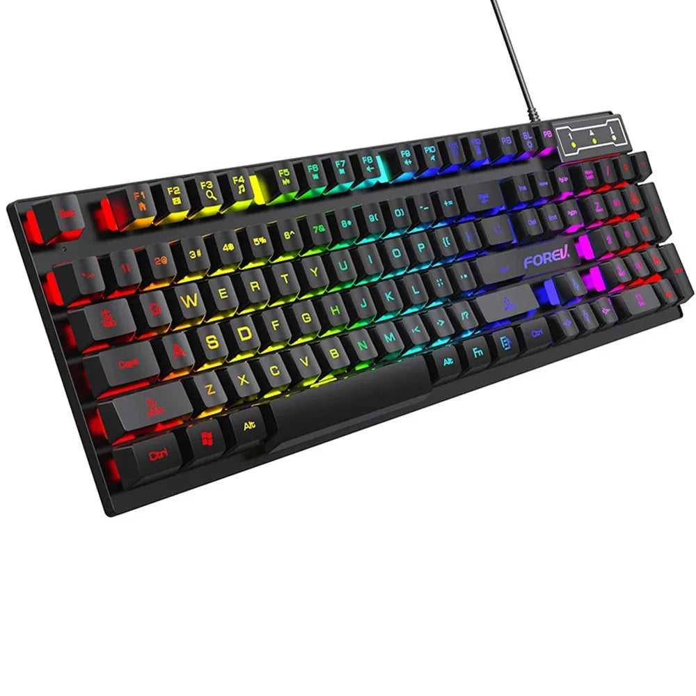 kebidumei 104-Key Mechanical Feel Wired Keyboard | 3-Color Backlit USB Gaming Keyboard with Floating Keycaps & Water-Resistant Design for Desktop/Laptop