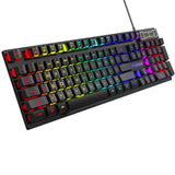 kebidumei 104-Key Mechanical Feel Wired Keyboard | 3-Color Backlit USB Gaming Keyboard with Floating Keycaps & Water-Resistant Design for Desktop/Laptop