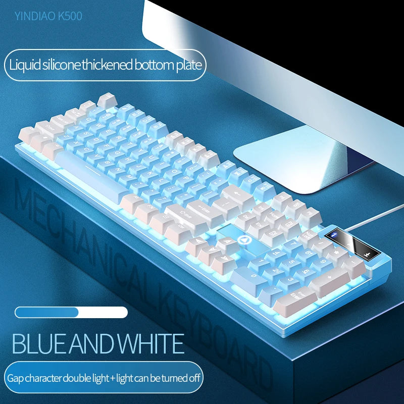 YINDIAO 104-Key USB Wired Keyboard - Full Size Membrane Keyboard for Office & Home | Quiet Typing with Standard English Layout