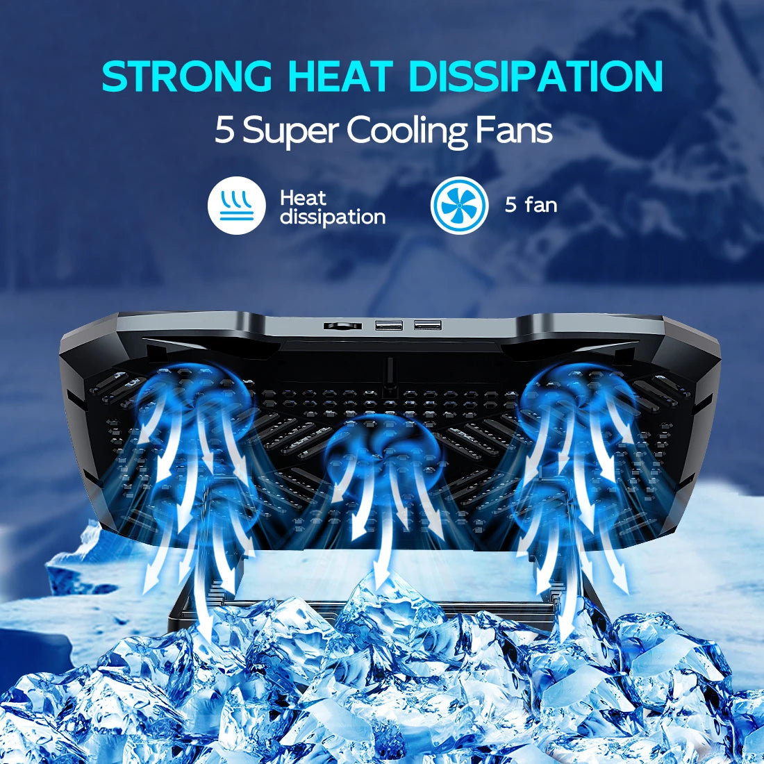 COOLCOLD F2PLUS Laptop Cooling Pad 5-Fan Adjustable Laptop Cooler Stand for 12–17 Inch Laptops