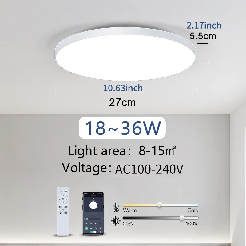 MARPOU Smart Ceiling Light LED - Dimmable Modern Ceiling Lamp with APP & Remote Control | 3 Size Options, 3000K-6500K Color Temperature, 20%-100% Brightness