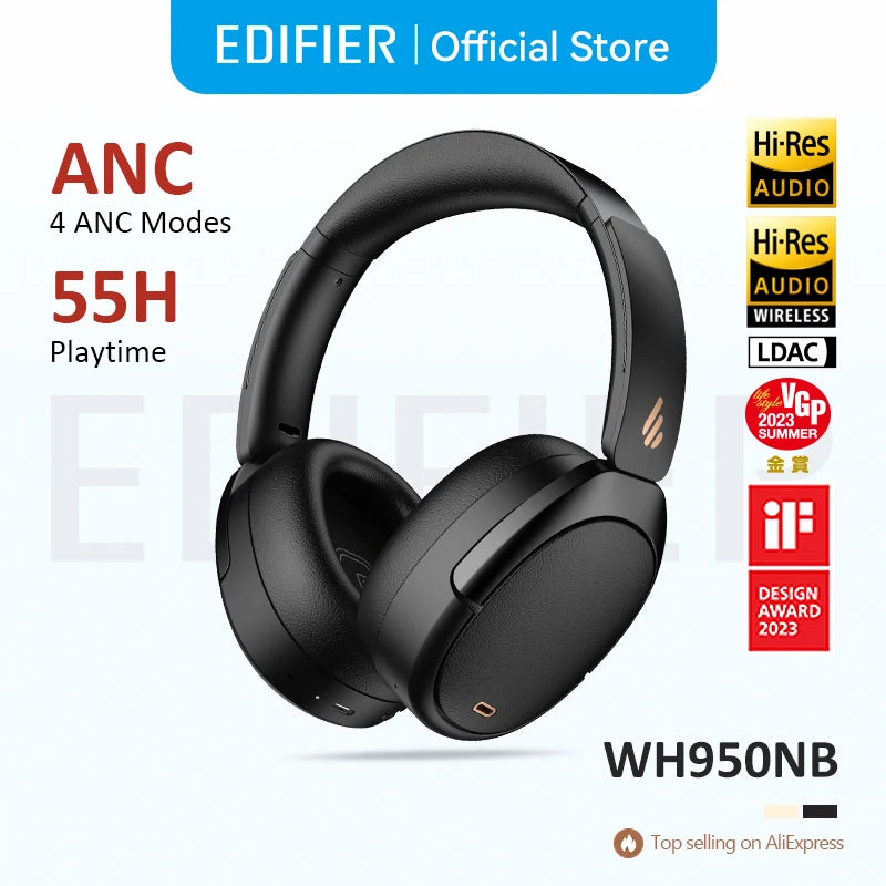 Edifier WH950NB Wireless Headphones Active Noise Cancelling Bluetooth 5.4 Hi-Res Audio Headset (80H Playtime)