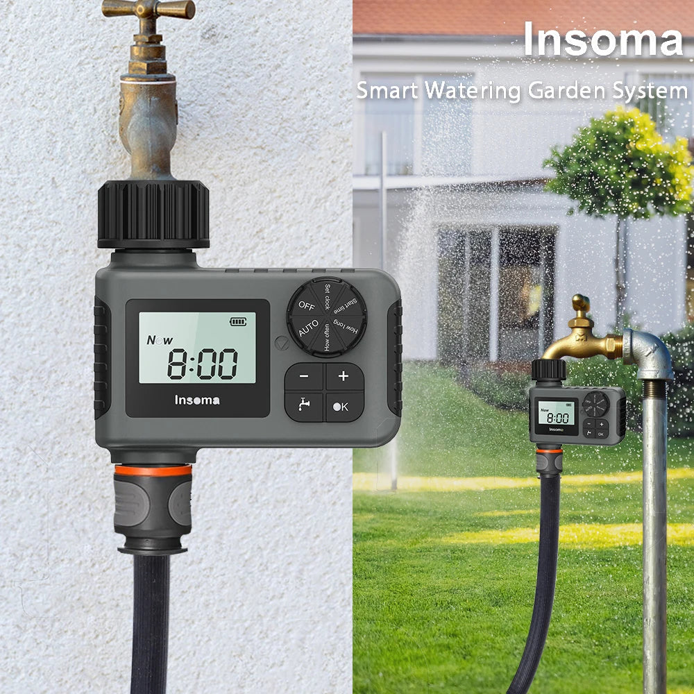 INSOMA Automatic Water Timer for Hose Faucet | Digital Programmable Irrigation Controller with Rain Delay | IPX7 Waterproof for Outdoor Gardens