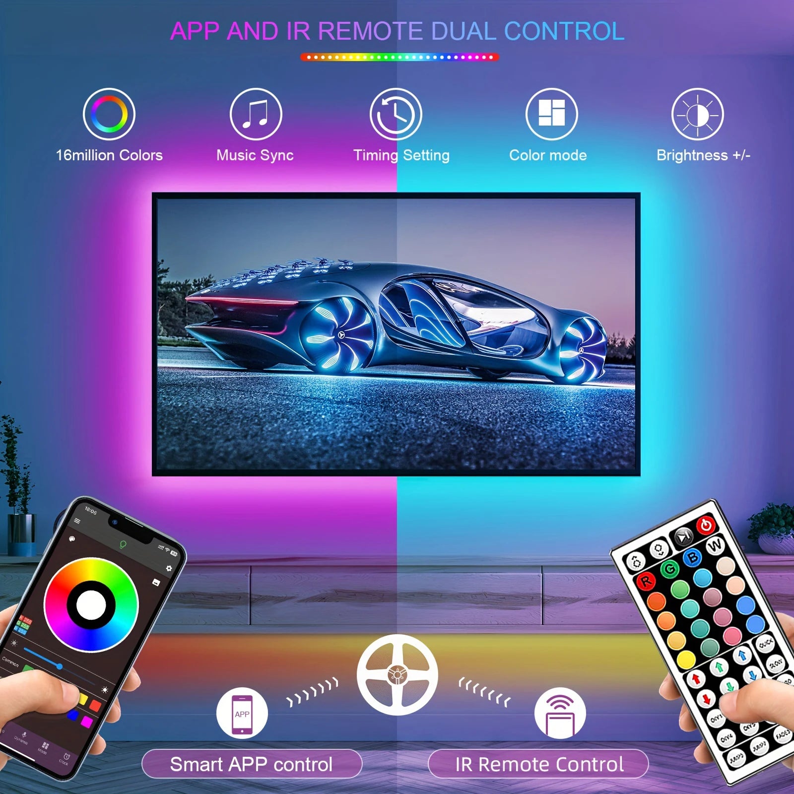 Mikenoon USB RGB LED Strip Lights - 5V 16 LEDs/m Color Changing Room Decoration with Remote | Smart App Control for Bedroom, Living Room & Gaming Setup