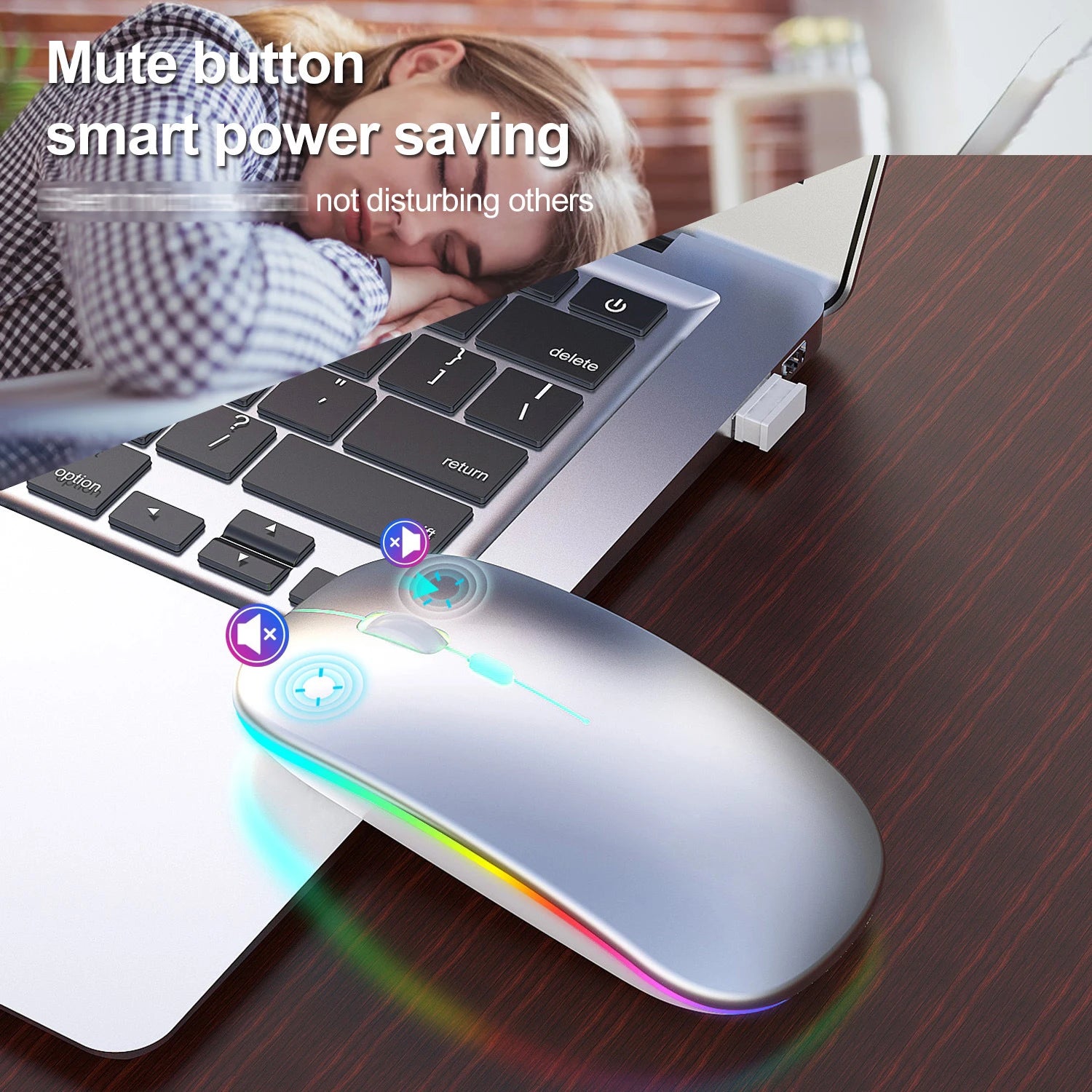 Congdi Silent Wireless Mouse - Bluetooth & 2.4GHz Dual Mode Rechargeable Mouse with LED Backlight | 1600 DPI Portable Mouse for Laptop, Tablet & PC