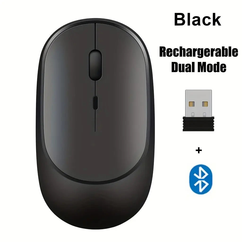 Congdi Dual Mode Wireless Mouse - Bluetooth & 2.4GHz Rechargeable Silent Mouse with 1600 DPI | 4-Button Opto-Electronic Mouse for Laptop, PC, iPad & MacBook