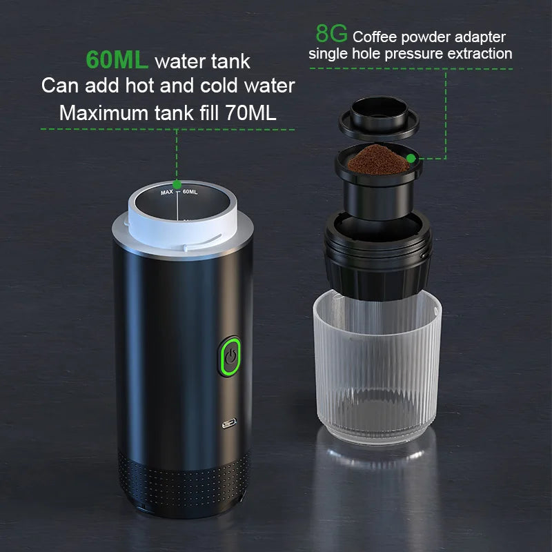 DENOKIN Portable Espresso Machine 3-in-1 | 20 Bar Pressure with Heating Function, Compatible with Ground Coffee & Capsules | USB-C Rechargeable for Travel, Camping & Home