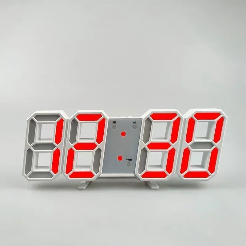 3D LED Digital Alarm Clock with Large Display | Wall or Desktop Clock with 3-Level Brightness Adjustable, Calendar & Snooze Function | Plug-in USB Powered