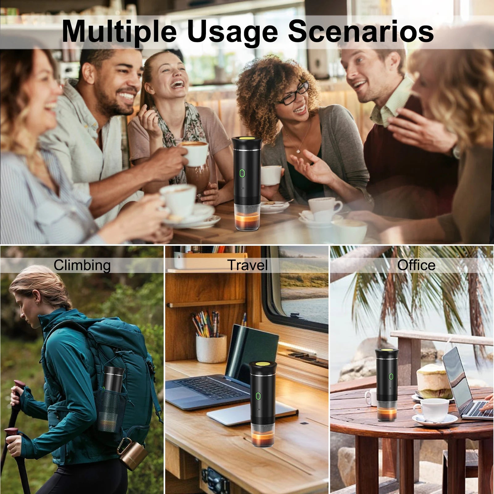 DENOKIN Portable Espresso Machine 3-in-1 | 20 Bar Pressure with Heating Function, Compatible with Ground Coffee & Capsules | USB-C Rechargeable for Travel, Camping & Home