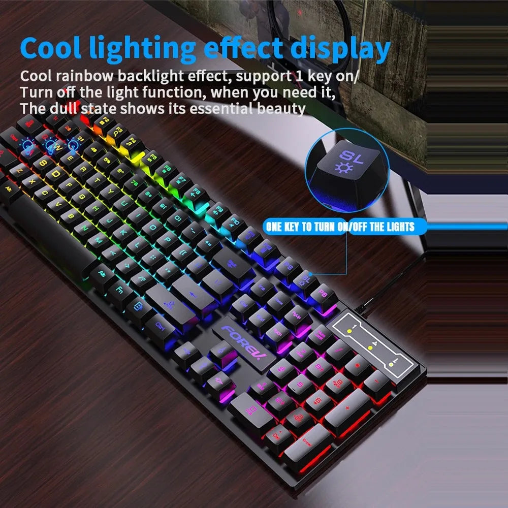 kebidumei 104-Key Mechanical Feel Wired Keyboard | 3-Color Backlit USB Gaming Keyboard with Floating Keycaps & Water-Resistant Design for Desktop/Laptop