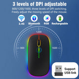 Congdi Silent Wireless Mouse - Bluetooth & 2.4GHz Dual Mode Rechargeable Mouse with LED Backlight | 1600 DPI Portable Mouse for Laptop, Tablet & PC