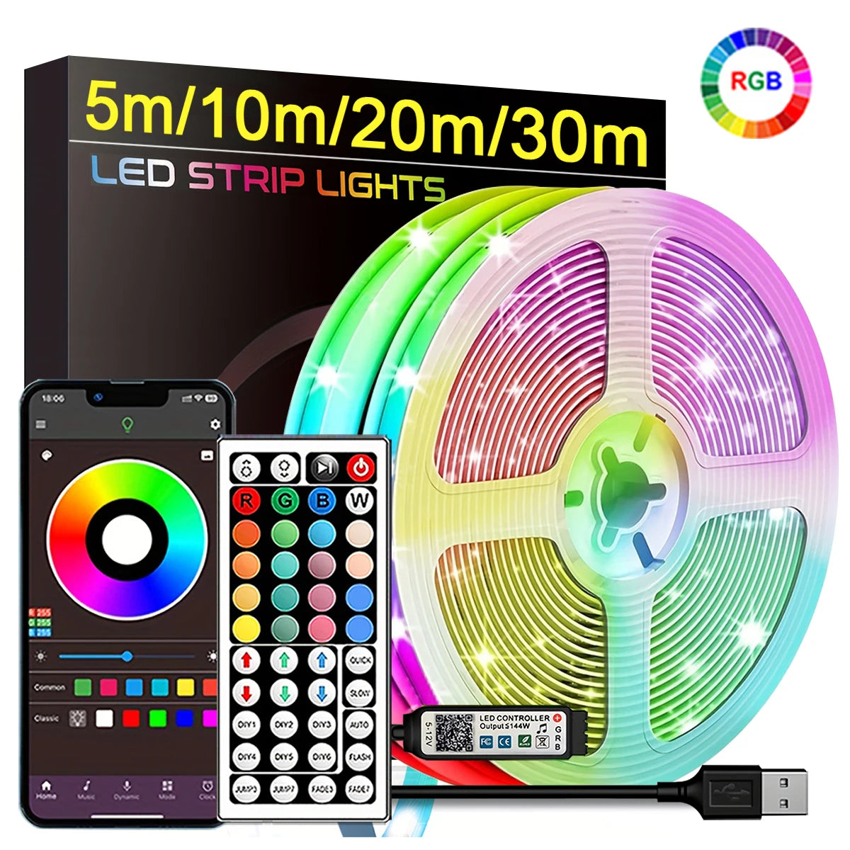 Mikenoon USB RGB LED Strip Lights - 5V 16 LEDs/m Color Changing Room Decoration with Remote | Smart App Control for Bedroom, Living Room & Gaming Setup