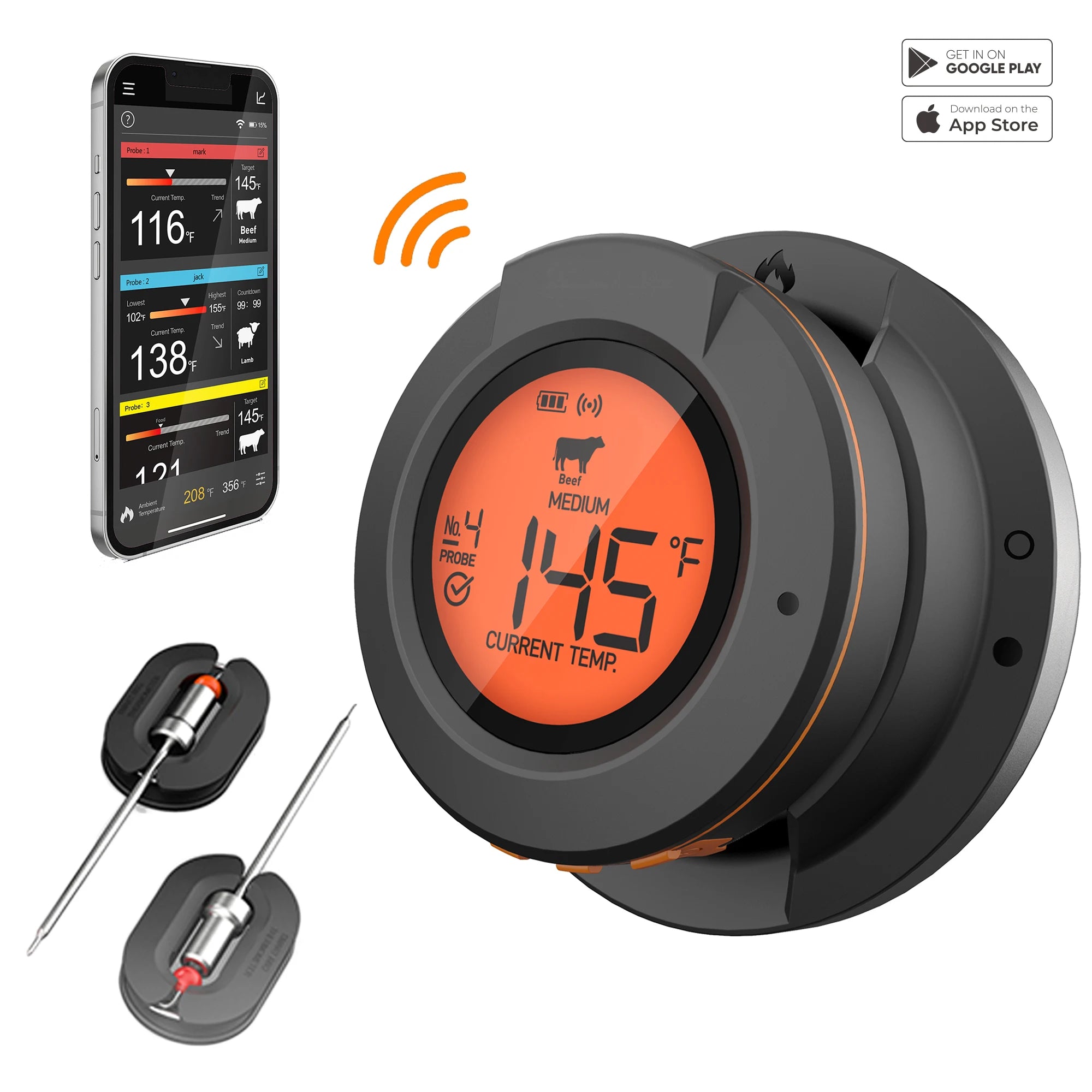Smart Bluetooth BBQ Meat Thermometer with Dual Probes – Digital Grill & Smoker Temperature Monitor