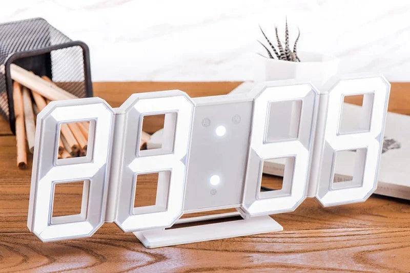 3D LED Digital Alarm Clock with Large Display | Wall or Desktop Clock with 3-Level Brightness Adjustable, Calendar & Snooze Function | Plug-in USB Powered