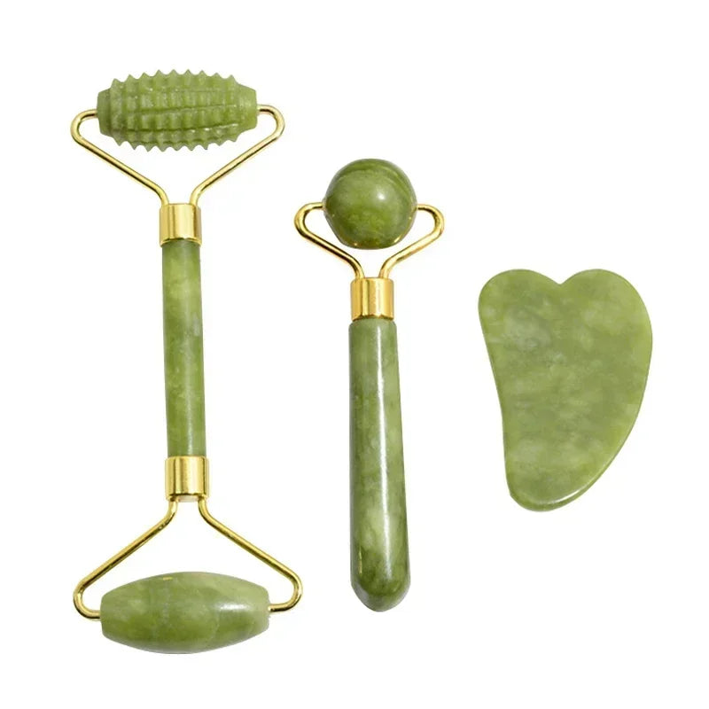 AYHle Natural Jade Roller & Gua Sha Set | Xiuyan Stone Facial Massager for Anti-Wrinkle, Lifting & Puffiness Reduction | Dual-Ended Roller & Scraper