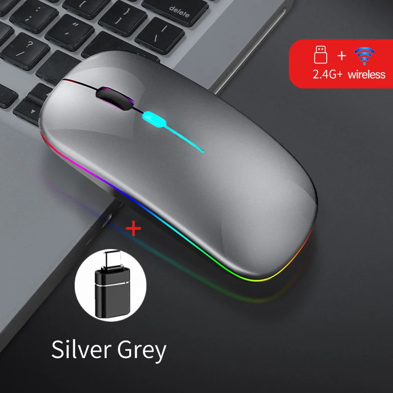 Congdi Silent Wireless Mouse - Bluetooth & 2.4GHz Dual Mode Rechargeable Mouse with LED Backlight | 1600 DPI Portable Mouse for Laptop, Tablet & PC