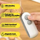 USB-C Rechargeable Mini Bag Sealer | 2-in-1 Handheld Heat Sealer & Cutter for Food Storage | Portable Plastic Bag Closer with Magnetic Back