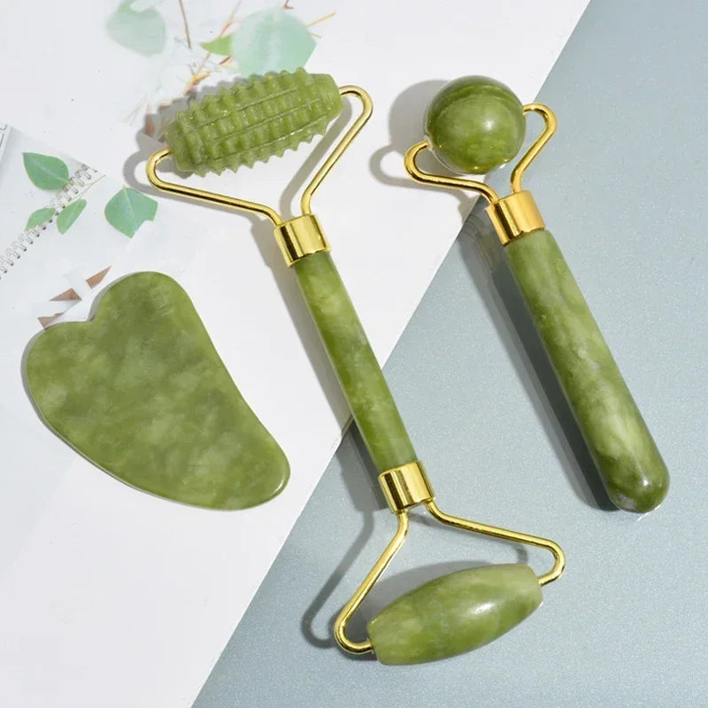 AYHle Natural Jade Roller & Gua Sha Set | Xiuyan Stone Facial Massager for Anti-Wrinkle, Lifting & Puffiness Reduction | Dual-Ended Roller & Scraper