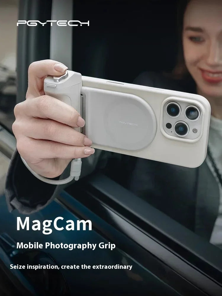PGYTECH MagCam Mobile Phone Camera Handle – 3000mAh Bluetooth Remote Grip with MagGlow Magnetic Fill Light for Smartphones