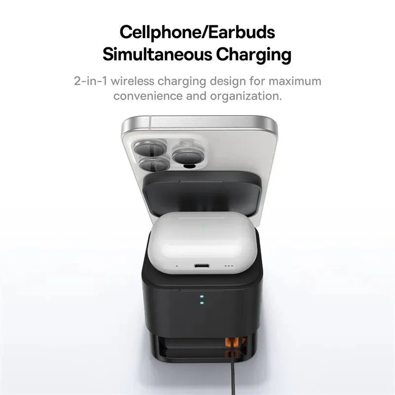25W 3-in-1 Magnetic Wireless Charging Station | 360° Rotatable Stand for iPhone, AirPods & Apple Watch | Foldable Fast Charger with Retractable Cable