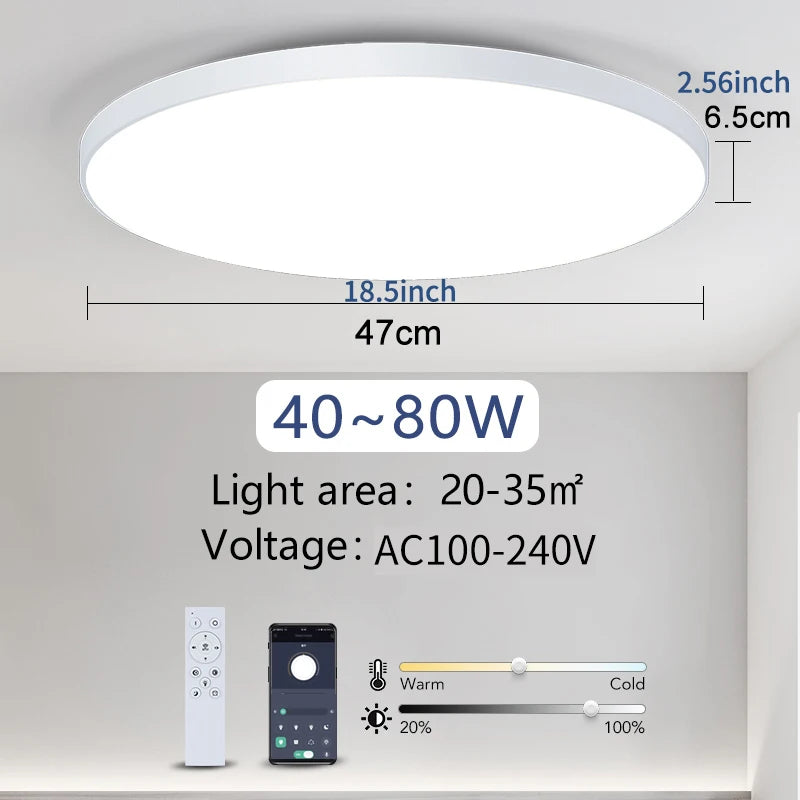 MARPOU Smart Ceiling Light LED - Dimmable Modern Ceiling Lamp with APP & Remote Control | 3 Size Options, 3000K-6500K Color Temperature, 20%-100% Brightness