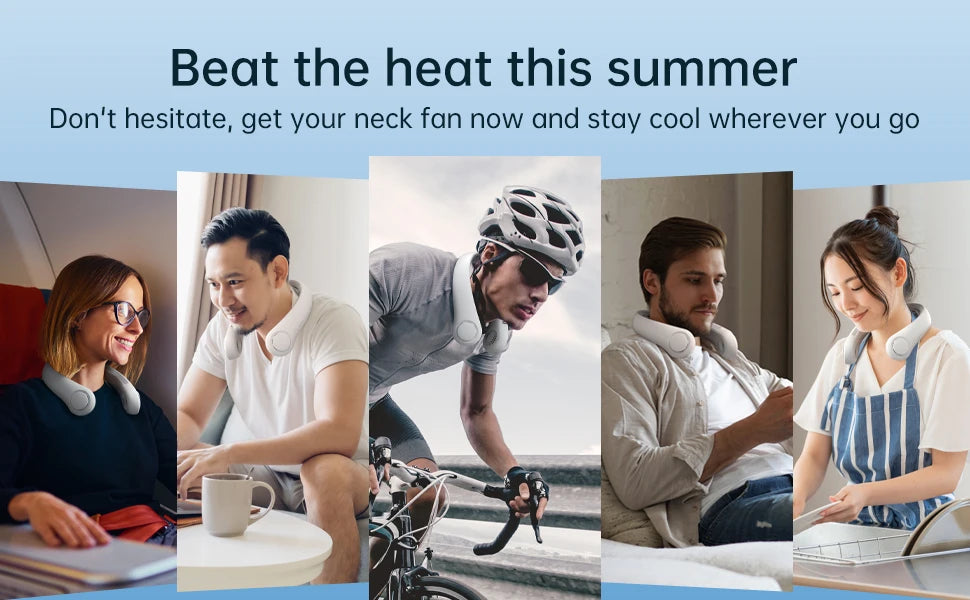 JISULIFE FA14X Portable Neck Fan - 5000mAh Wearable Bladeless Personal Fan with 5 Speeds | Hands-Free Cooling for Outdoor, Travel & Office | Grey/Black/Blue