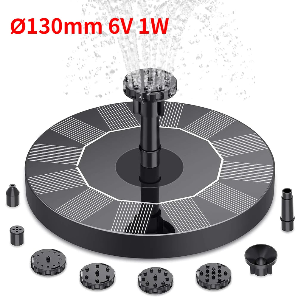 Solar Fountain Pump Kit with 6 Nozzles – 1W/1.5W/2.5W Garden Bird Bath Water Fountain