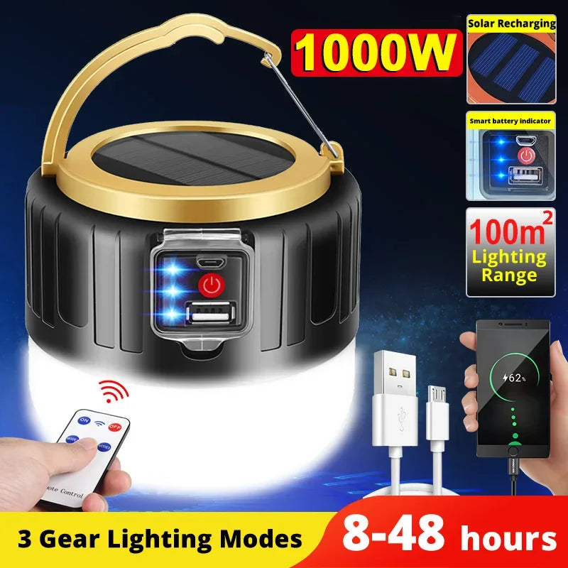 NEWBIRTH Solar LED Camping Lantern – Rechargeable Waterproof Light with Power Bank & Remote Control