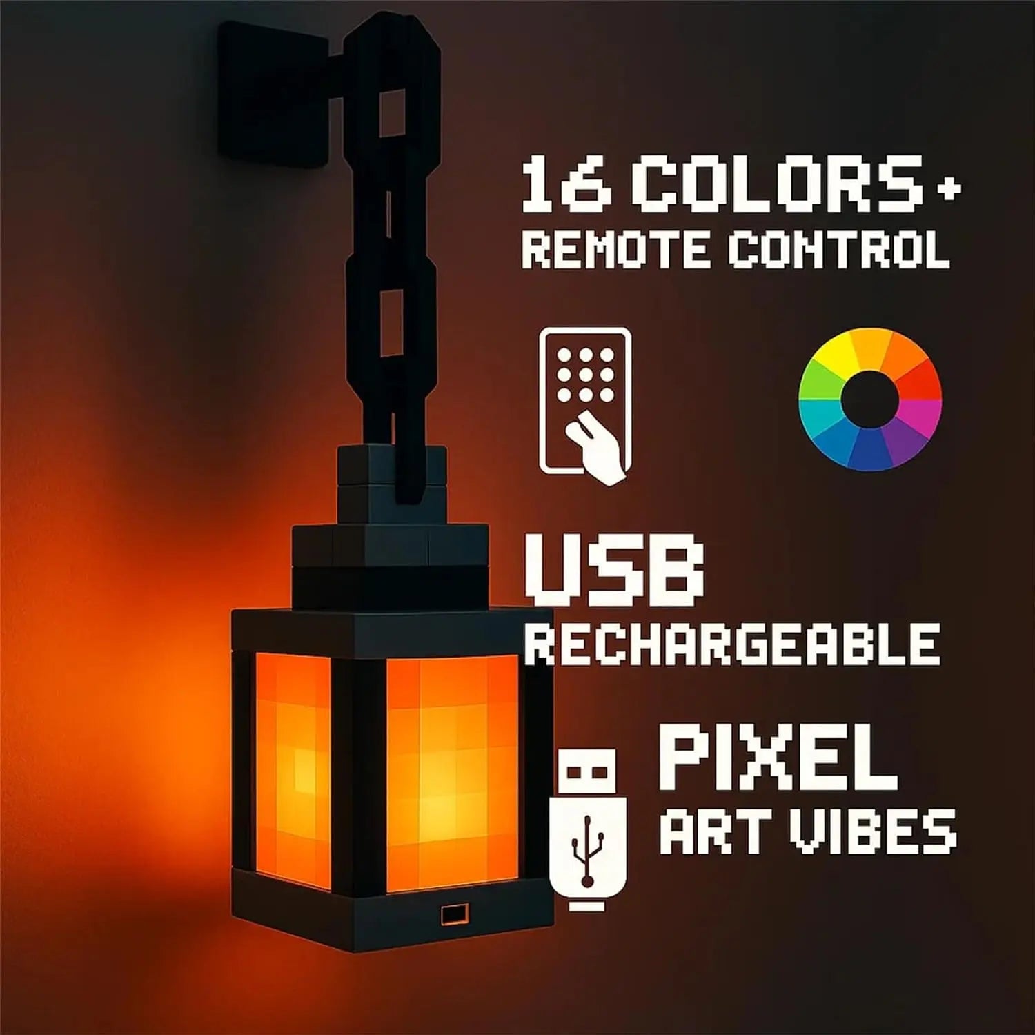 Lessdot Pixel Style LED Night Light – 16 Color Rechargeable Table Lamp with Remote Control