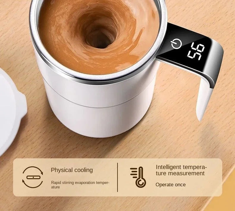 Self-Stirring Coffee Mug 380ml – Automatic Electric Mixing Cup with Temperature Display (USB Charging)