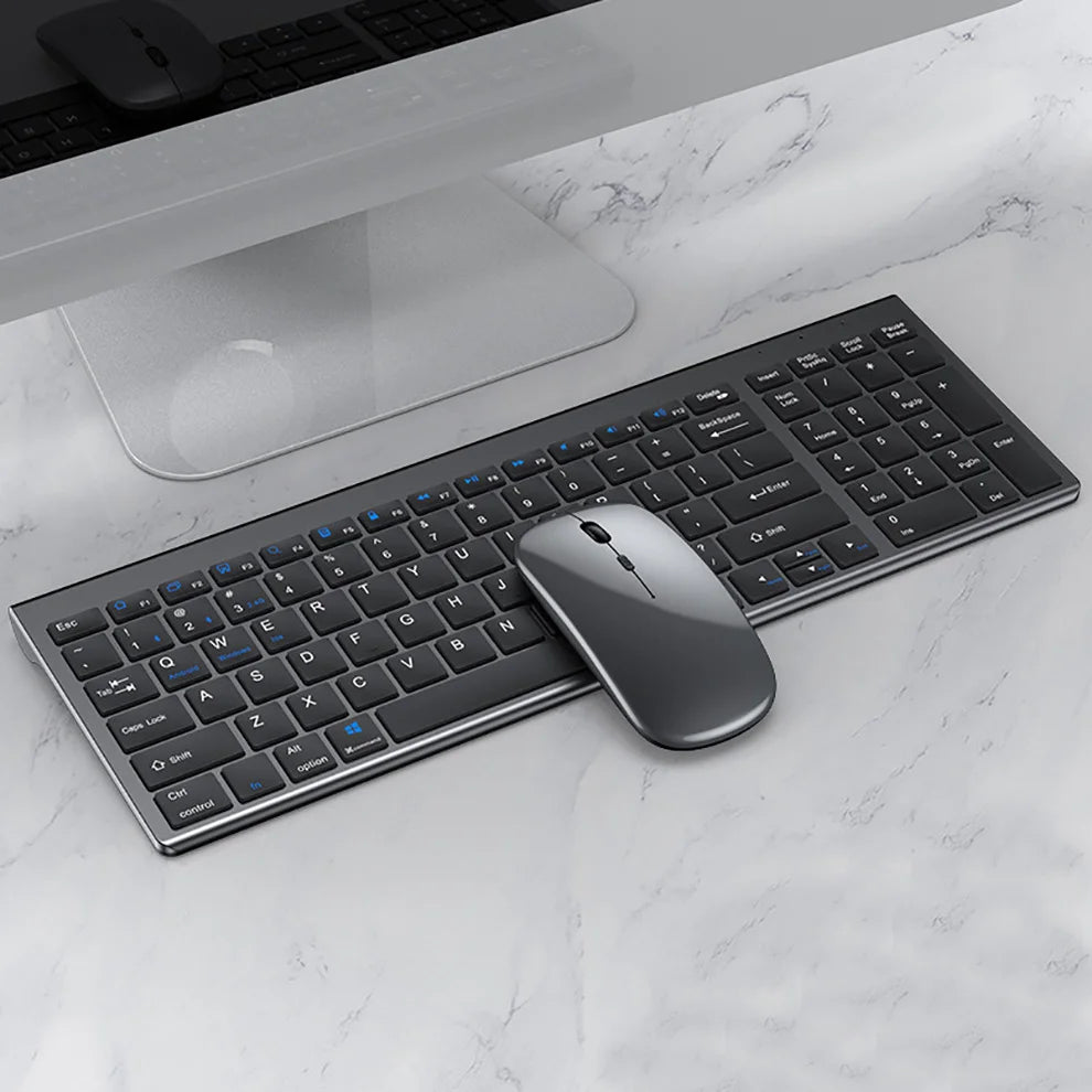 JOMAA Multi-Device Wireless Keyboard and Mouse Combo | Bluetooth & 2.4GHz Ergonomic Set with Multimedia Keys | Slim Design for Laptop, PC, Tablet