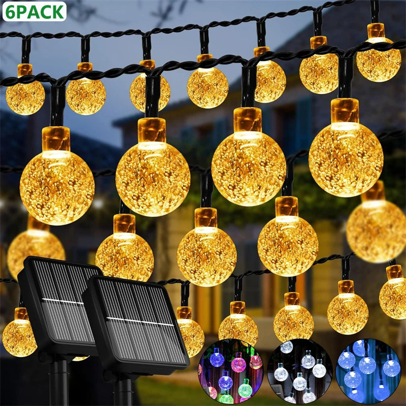 GASISTER 10m Solar String Lights with 60 LED Crystal Globes | IP65 Waterproof 8 Modes Outdoor Fairy Lights for Garden, Patio & Holiday Decor