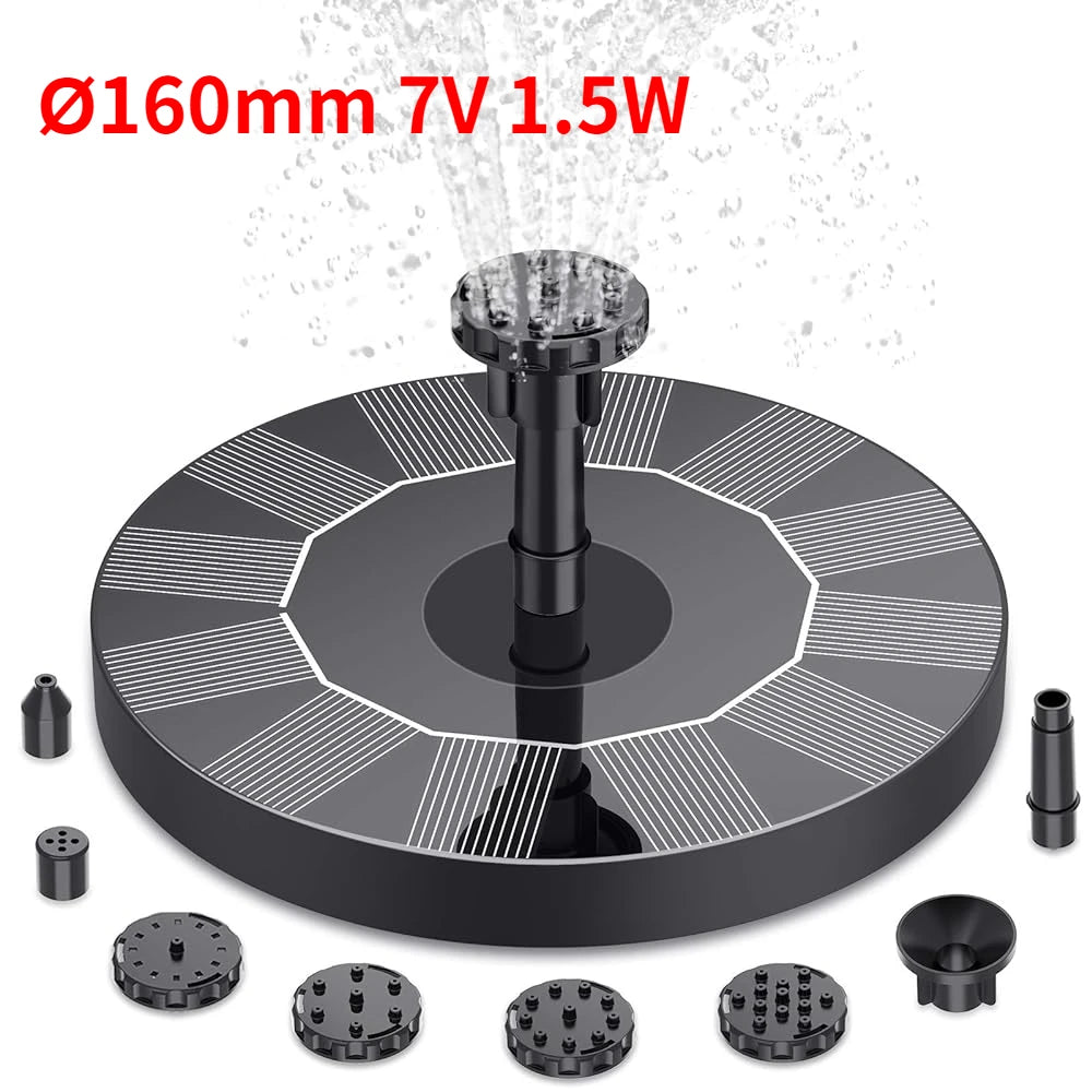 Solar Fountain Pump Kit with 6 Nozzles – 1W/1.5W/2.5W Garden Bird Bath Water Fountain