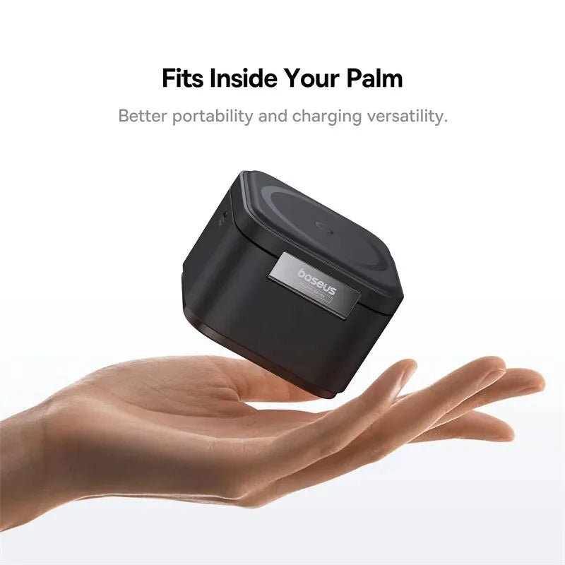 25W 3-in-1 Magnetic Wireless Charging Station | 360° Rotatable Stand for iPhone, AirPods & Apple Watch | Foldable Fast Charger with Retractable Cable