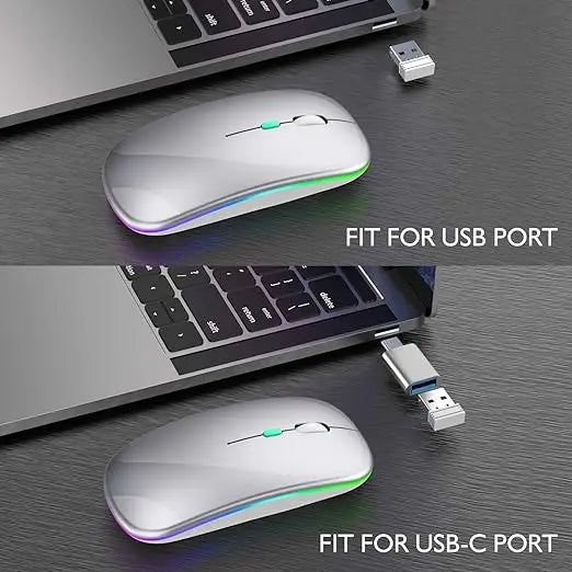 Congdi Silent Wireless Mouse - Bluetooth & 2.4GHz Dual Mode Rechargeable Mouse with LED Backlight | 1600 DPI Portable Mouse for Laptop, Tablet & PC
