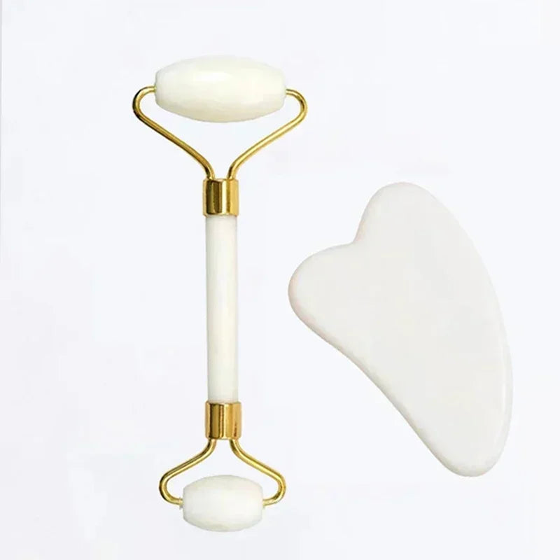 AYHle Natural Jade Roller & Gua Sha Set | Xiuyan Stone Facial Massager for Anti-Wrinkle, Lifting & Puffiness Reduction | Dual-Ended Roller & Scraper