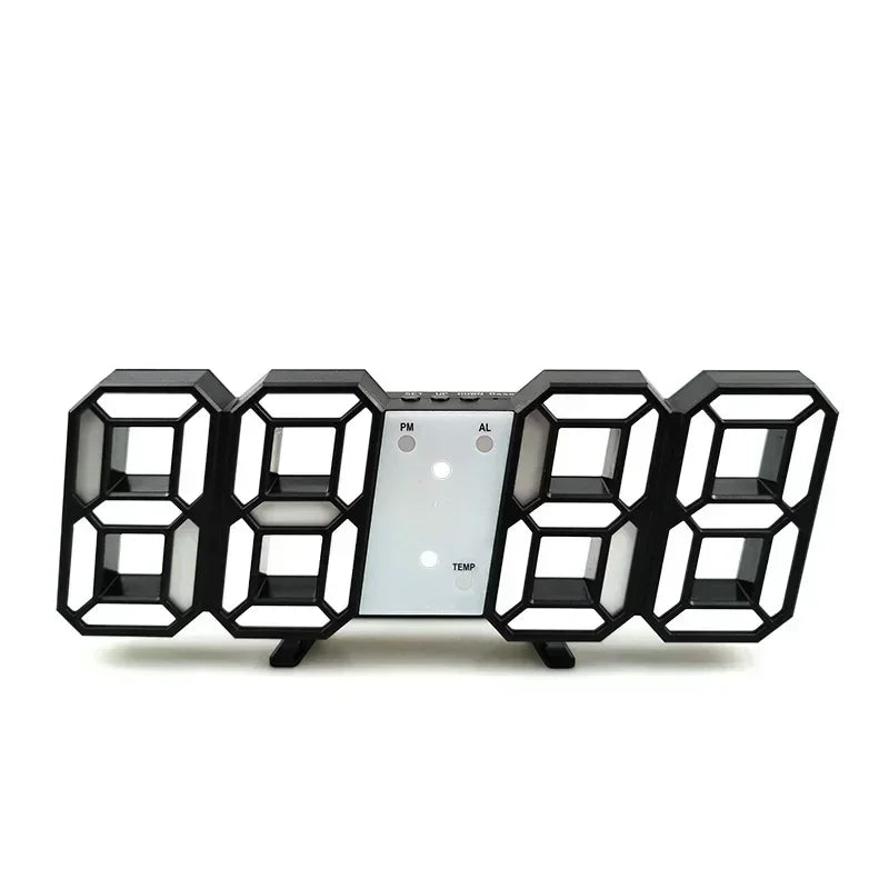 3D LED Digital Alarm Clock with Large Display | Wall or Desktop Clock with 3-Level Brightness Adjustable, Calendar & Snooze Function | Plug-in USB Powered