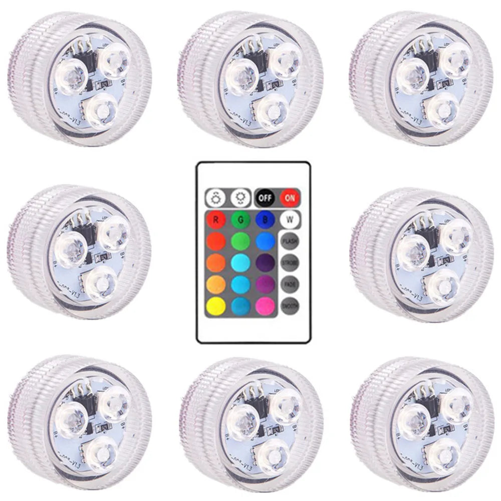 LOUCUNGAN RGB Underwater Light with Remote | 16 Color Changing LED Pool Light for Ponds, Fountains & Spas | IP68 Waterproof Battery-Operated Decorative Light