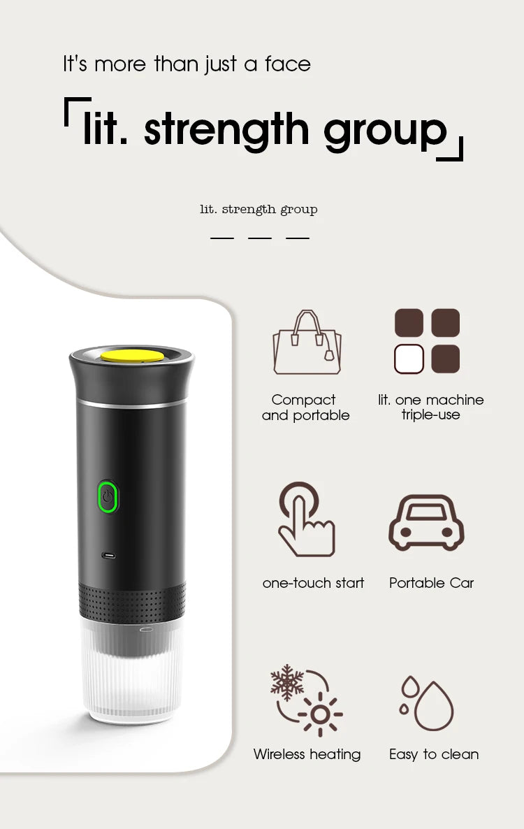 DENOKIN Portable Espresso Machine 3-in-1 | 20 Bar Pressure with Heating Function, Compatible with Ground Coffee & Capsules | USB-C Rechargeable for Travel, Camping & Home