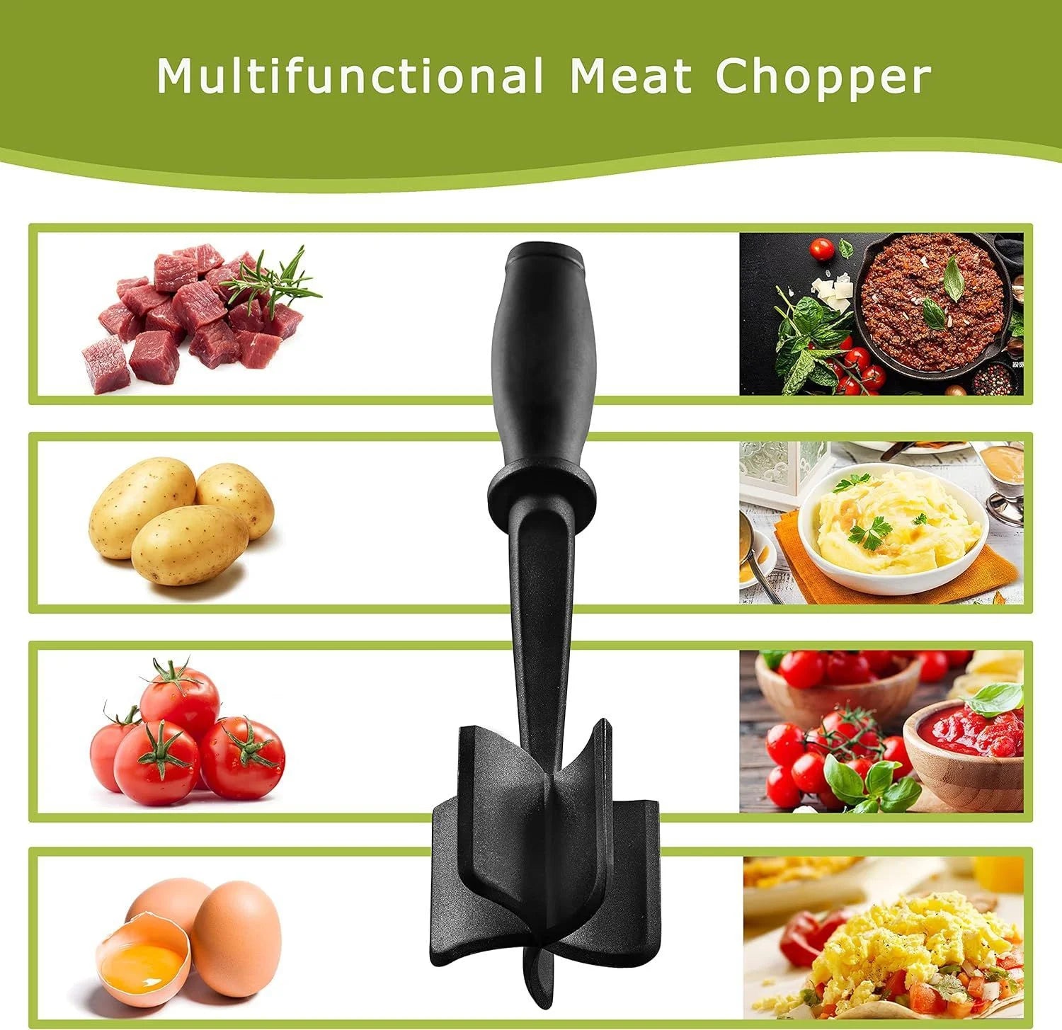 Plastic Meat Chopper & Ground Meat Masher – Heat Resistant Kitchen Tool for Cooking & Mixing