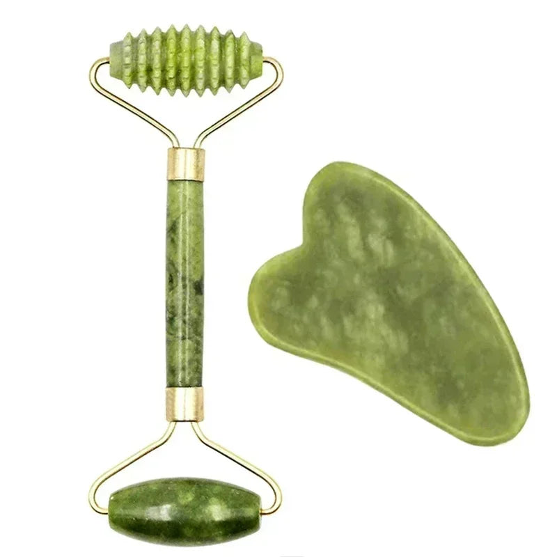 AYHle Natural Jade Roller & Gua Sha Set | Xiuyan Stone Facial Massager for Anti-Wrinkle, Lifting & Puffiness Reduction | Dual-Ended Roller & Scraper