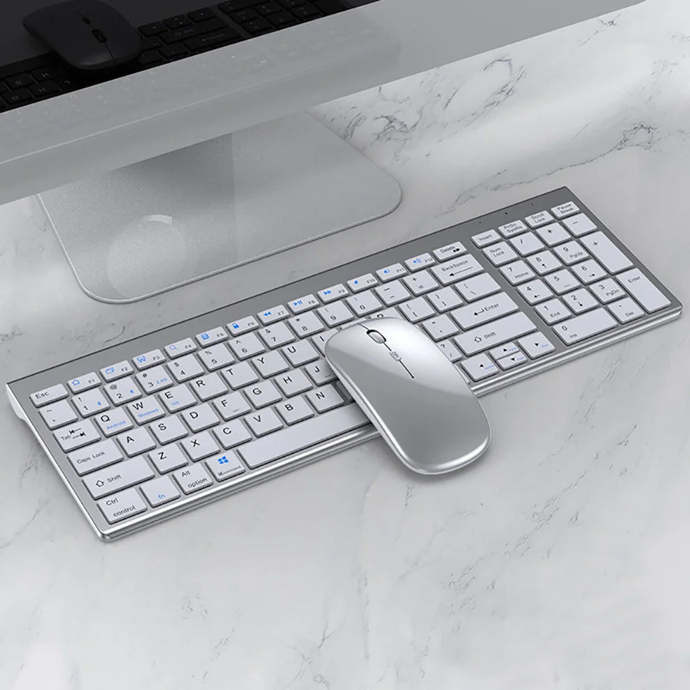 JOMAA Multi-Device Wireless Keyboard and Mouse Combo | Bluetooth & 2.4GHz Ergonomic Set with Multimedia Keys | Slim Design for Laptop, PC, Tablet
